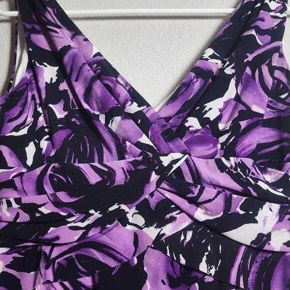 Jones New York Dress Womens 6P Purple Orchid Multi Sheath Sleeveless Ruched - Picture 2 of 14